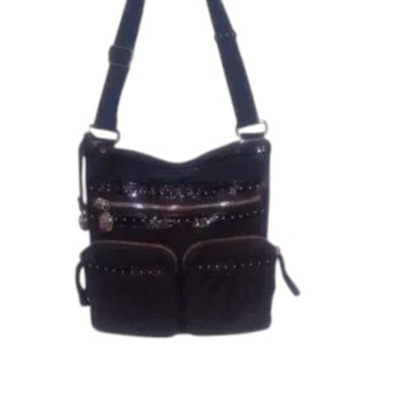 Brighton Black Crossbody Bag with Adjustable Strap and Zippered Compartments - Picture 3 of 7